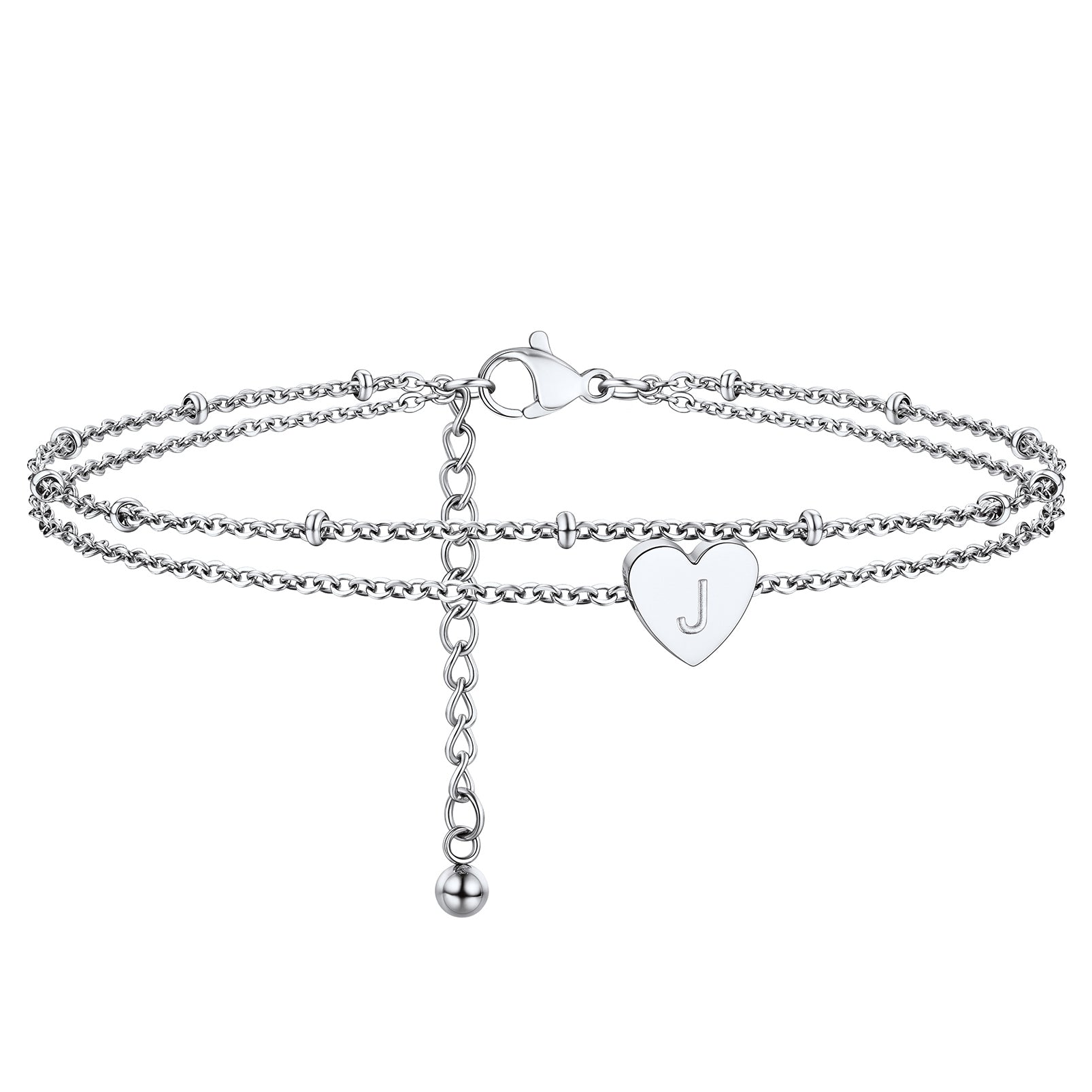 Initial Letter Heart Anklet Chain Layered Anklet for