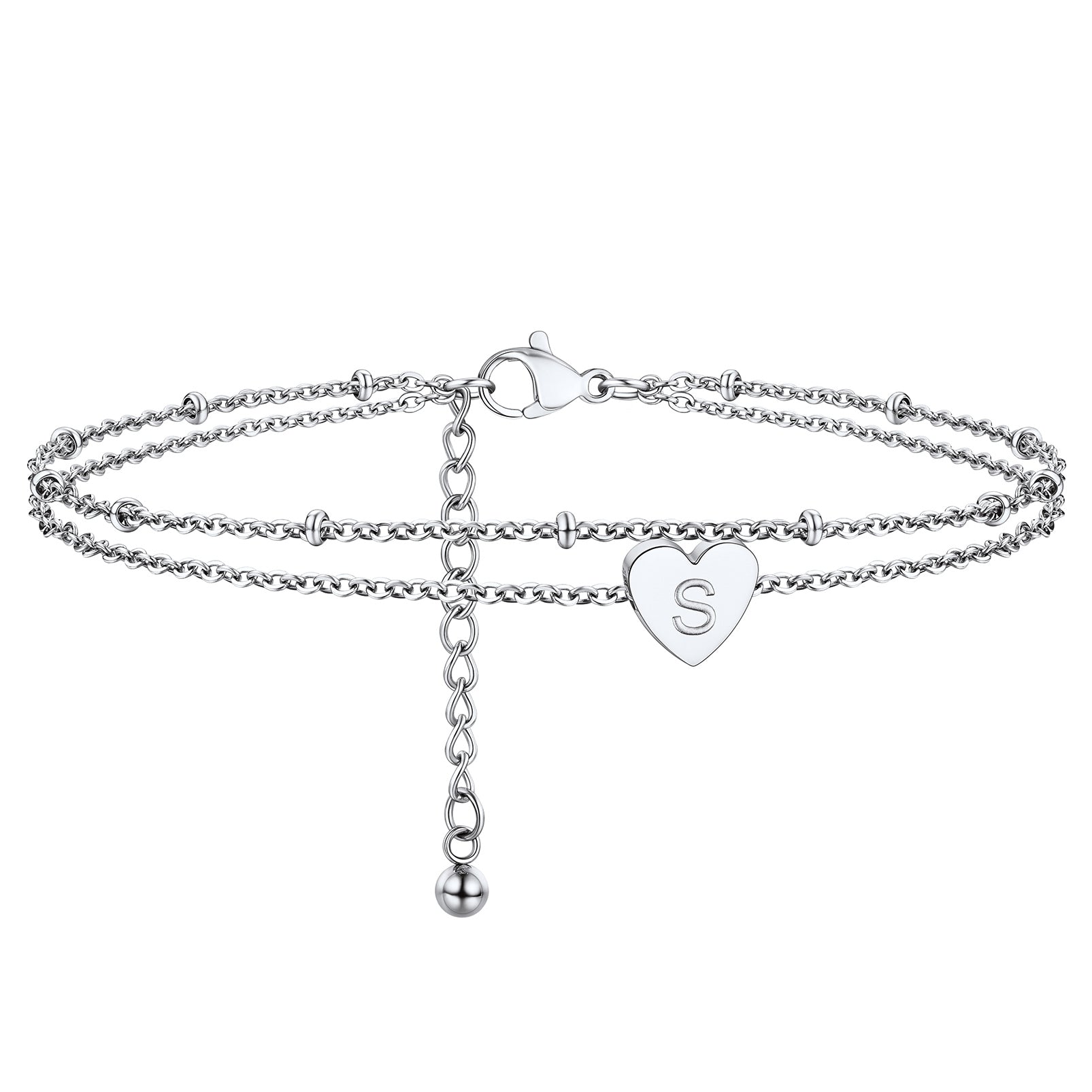 Initial Letter Heart Anklet Chain Layered Anklet for