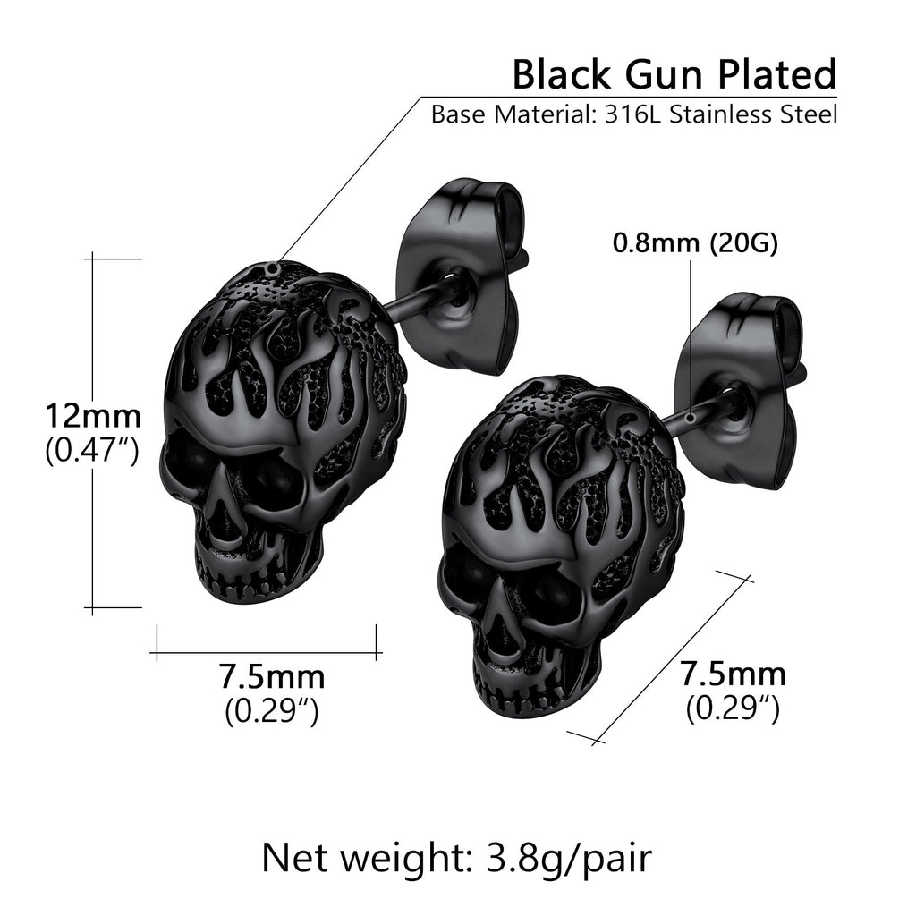 Gothic Flaming Skull Stud Earrings for