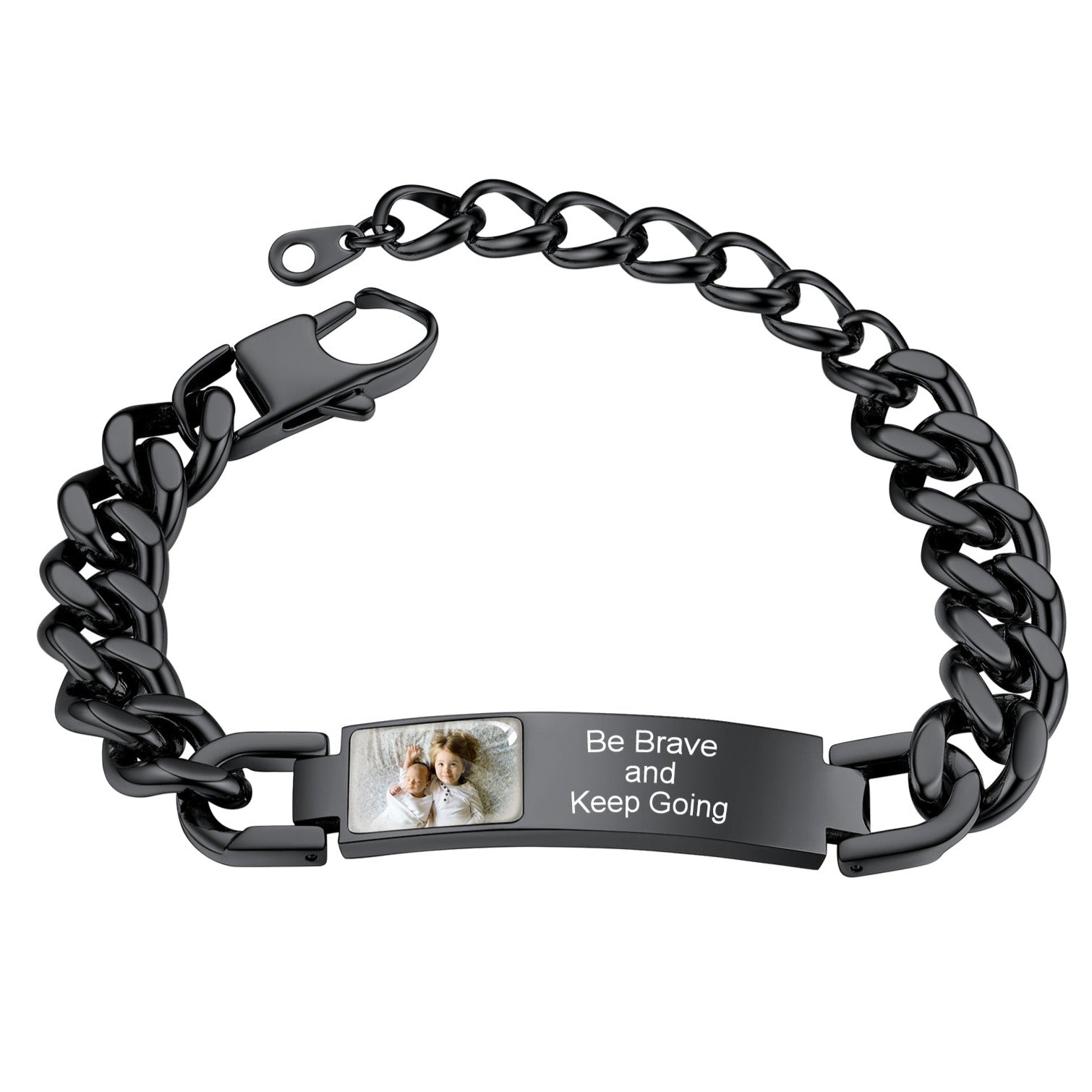 Personalized Nameplate Cuban Link Chain Bracelet With Picture for