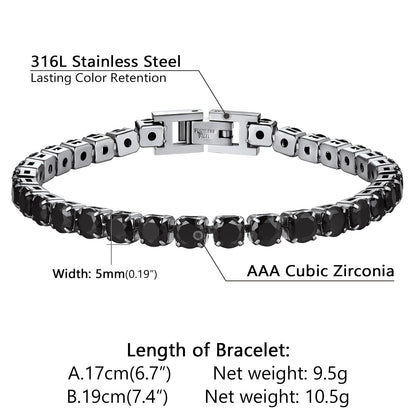Cz Black Diamond Cut Tennis Chain Bracelet for , 3/5mm Width