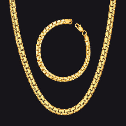6mm Flat Box Link Chain & Bracelet Bundle Set for