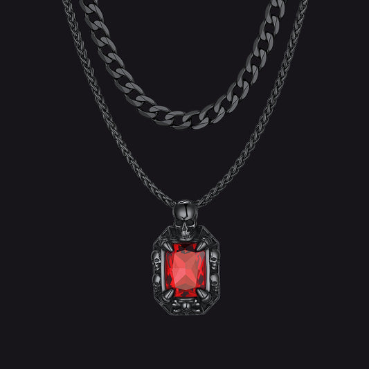 Cuban Curb Chain & Skull Crystal Layered Necklaces Set for
