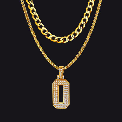 Cuban Chain & Baseball Jersey Number Layered Necklaces Set for