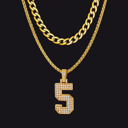 Cuban Chain & Baseball Jersey Number Layered Necklaces Set for