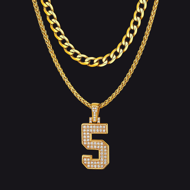 Cuban Chain & Baseball Jersey Number Layered Necklaces Set for