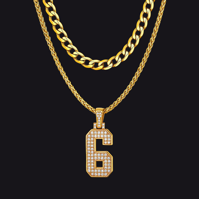 Cuban Chain & Baseball Jersey Number Layered Necklaces Set for