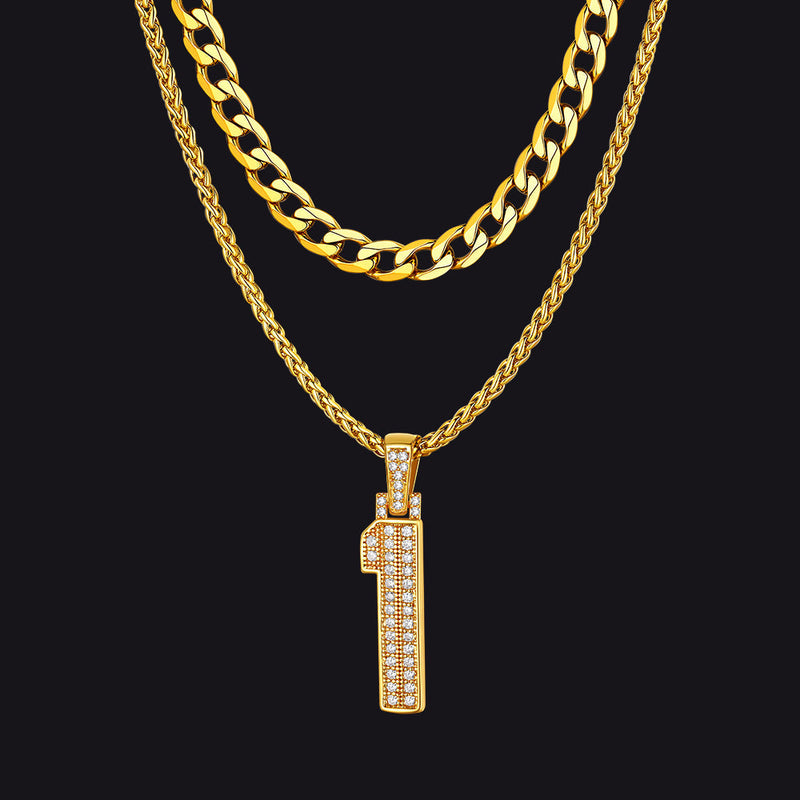 Cuban Chain & Baseball Jersey Number Layered Necklaces Set for
