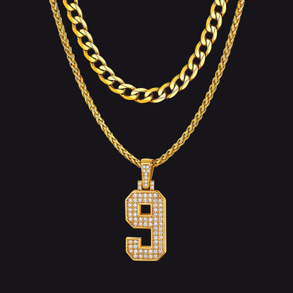 Cuban Chain & Baseball Jersey Number Layered Necklaces Set for