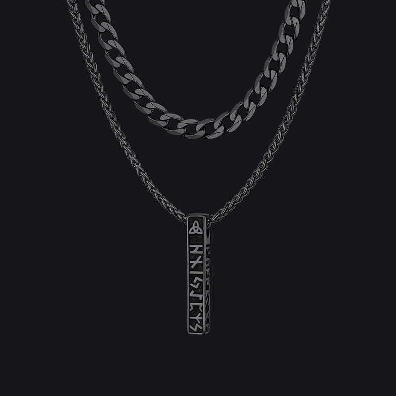 Cuban Chain & Viking Runes Bar Layered Necklaces Set for