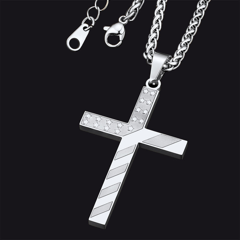 Patriotic American Flag Cross Pendant Necklace for