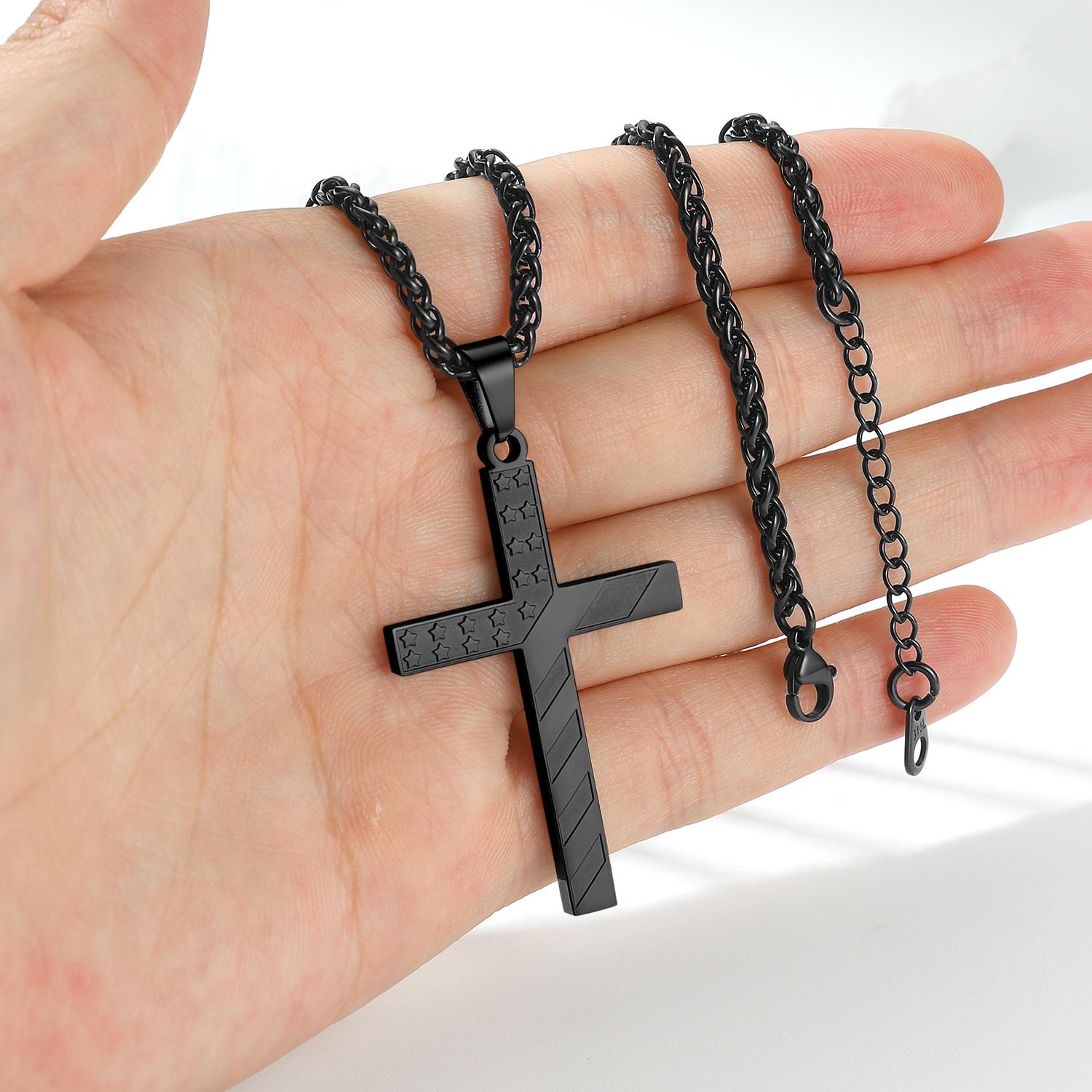 Patriotic American Flag Cross Pendant Necklace for