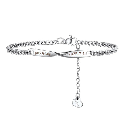 Custom Engraving Mobius Matching Link Bracelets for Couple