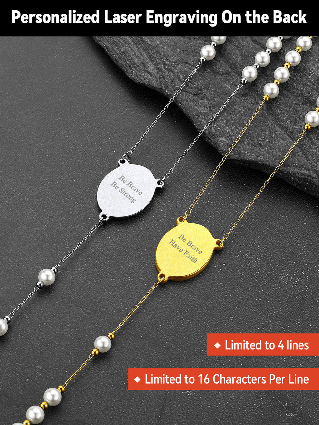 Personalized Picure Rosary Beads Pearl Chain Necklace for