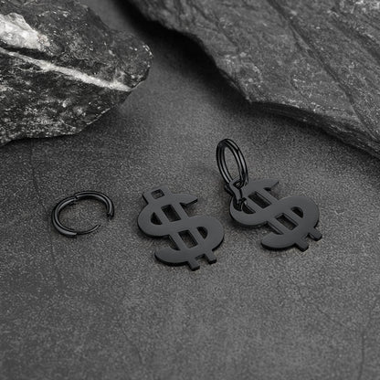 Flash Dollar Sign Dangle Hoop Earrings for