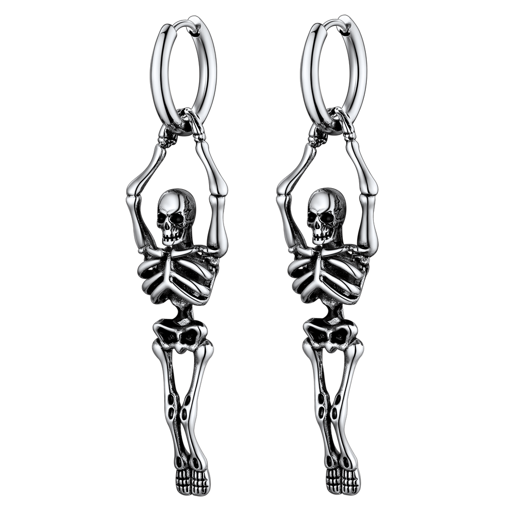 Gothic Skull Skeleton Dangle Hoop Earrings for