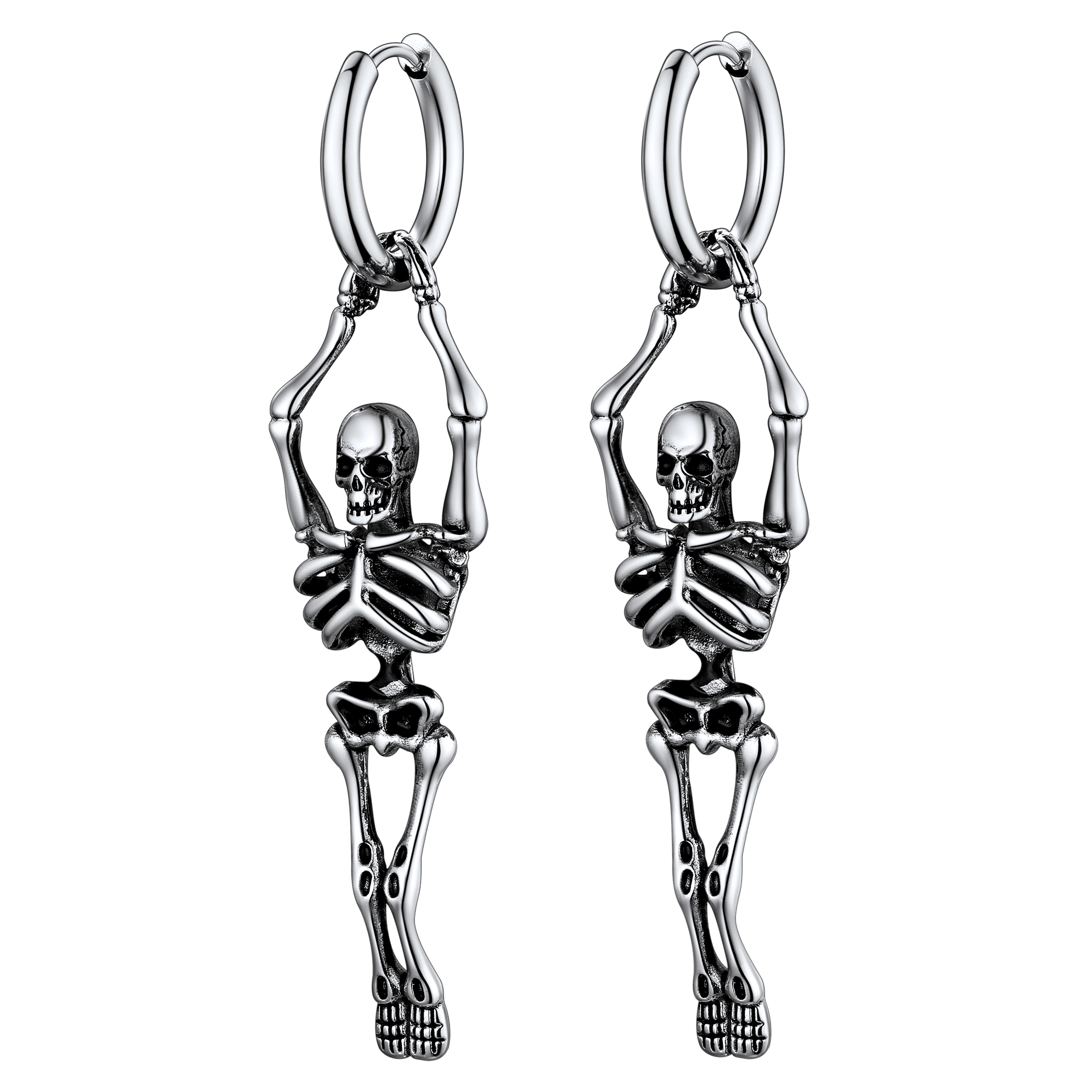 Gothic Skull Skeleton Dangle Hoop Earrings for