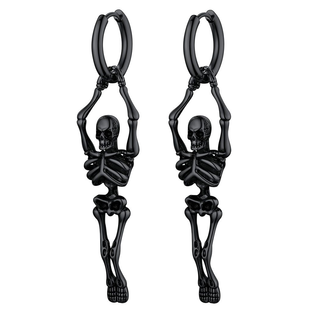 Gothic Skull Skeleton Dangle Hoop Earrings for
