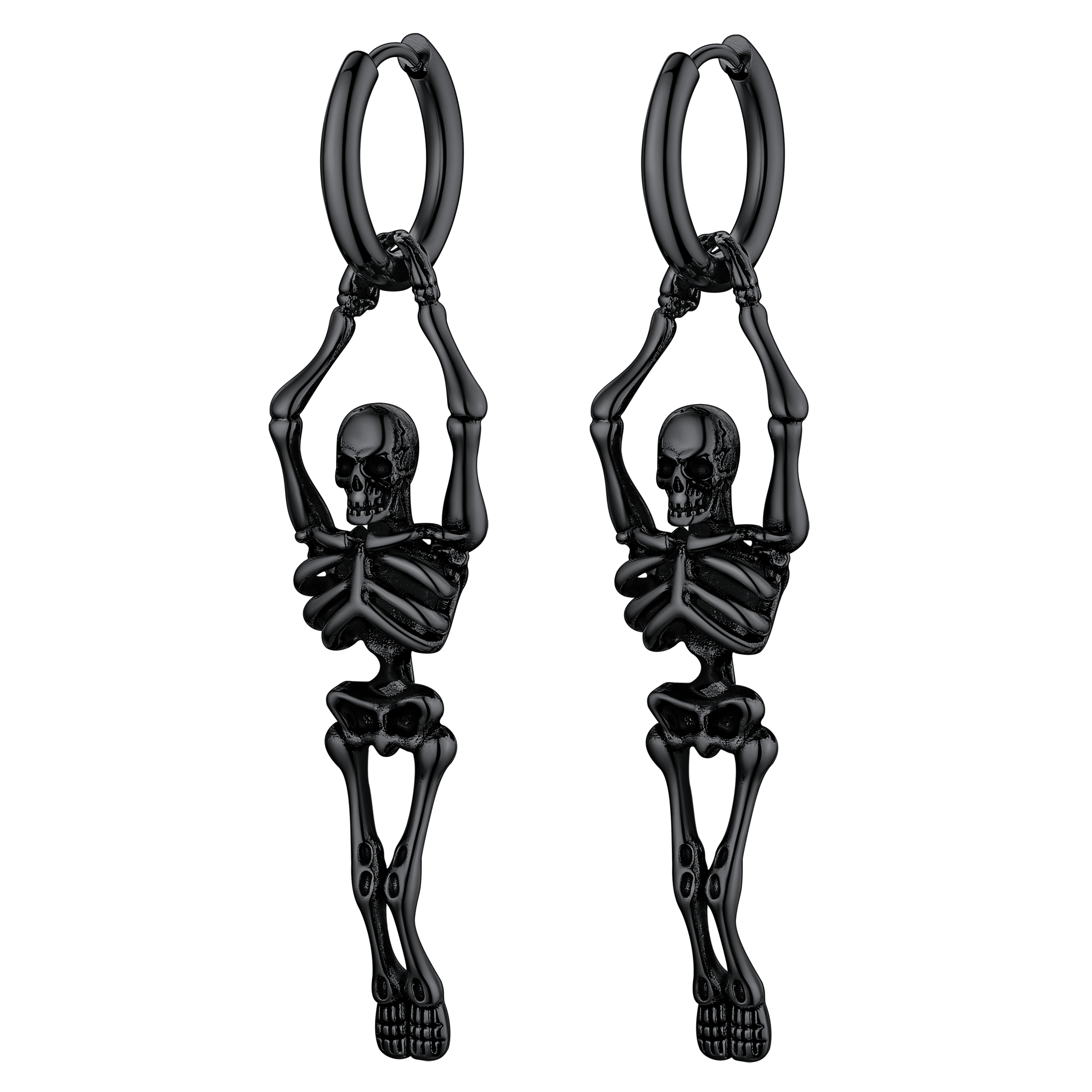 Gothic Skull Skeleton Dangle Hoop Earrings for