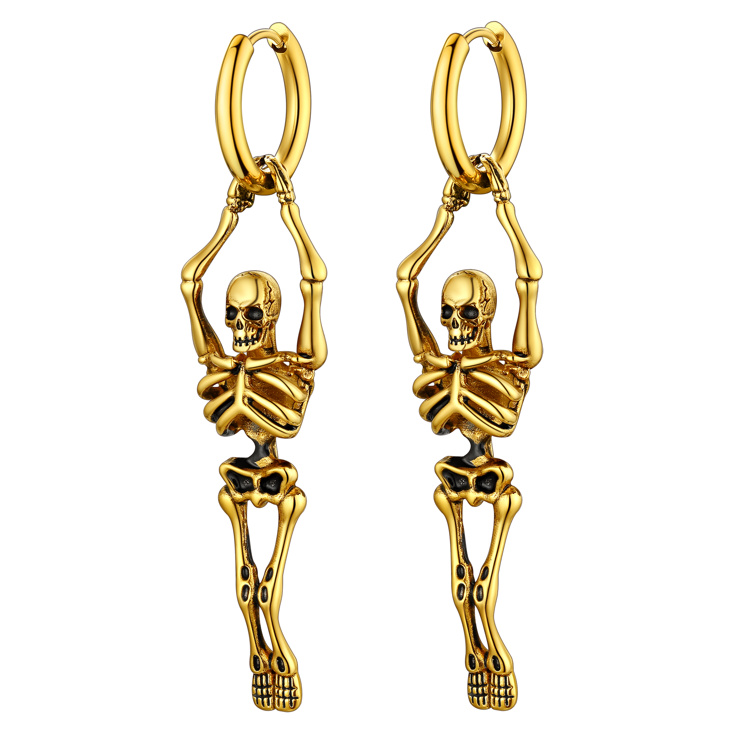 Gothic Skull Skeleton Dangle Hoop Earrings for