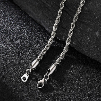 3mm & 6mm Twisted Rope Link Chain Layered Necklaces Set for