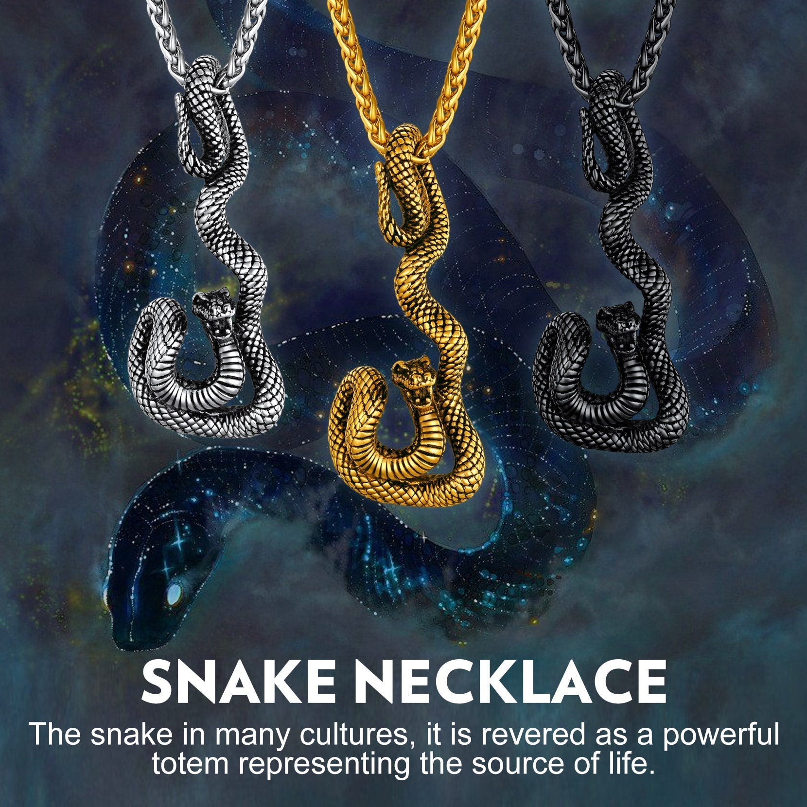 Flash Gothic Snake Pendant Necklace for