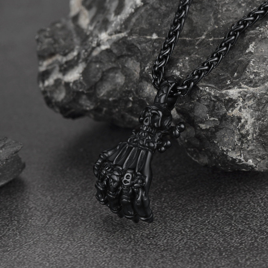 Gothic Skeleton Skull Hand Pendant Necklace