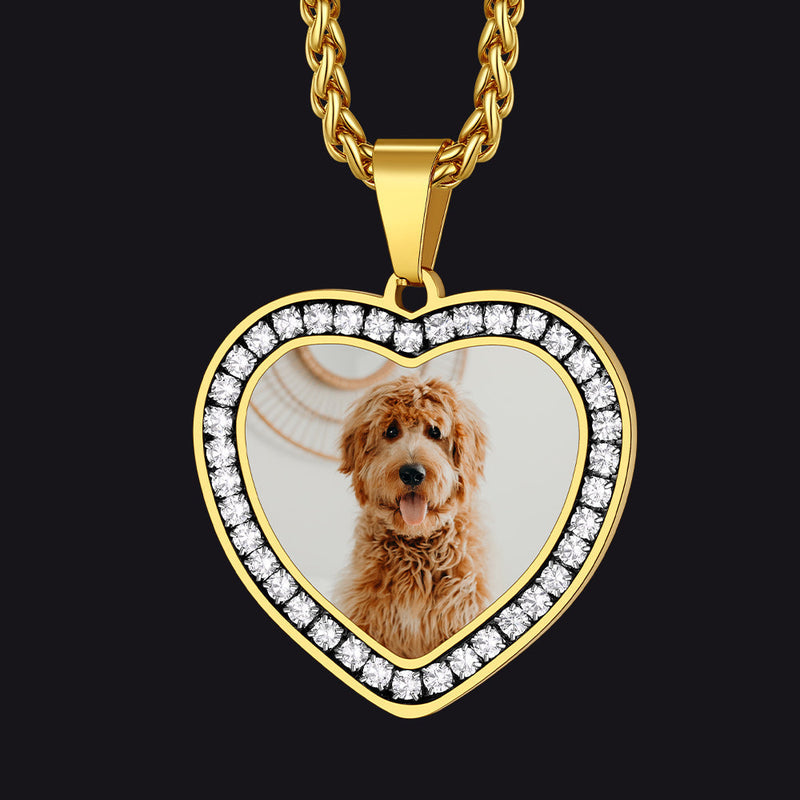 Customized Picture Heart Cubic Zirconia Necklace for