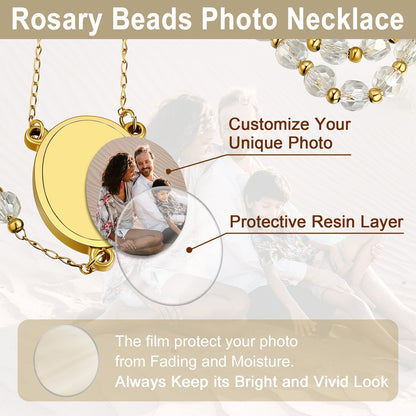 Personalized Photo Rosary Beads Cross Necklace With Picture for