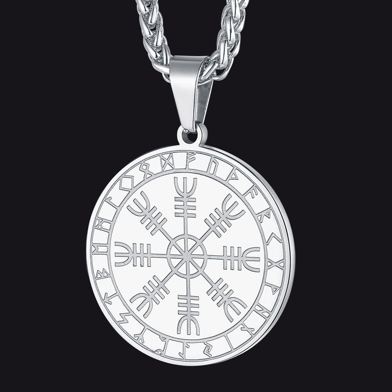 Viking Norse Runes Compass Necklace Amulet Pendant for