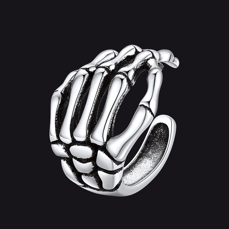 Sterling Silver Skull Skeleton Hand Ear Cuff Nom-piercing Earrings