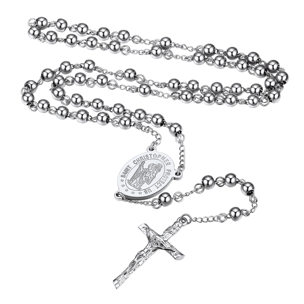 Rosary Beads Cross Necklace of Saint Christopher