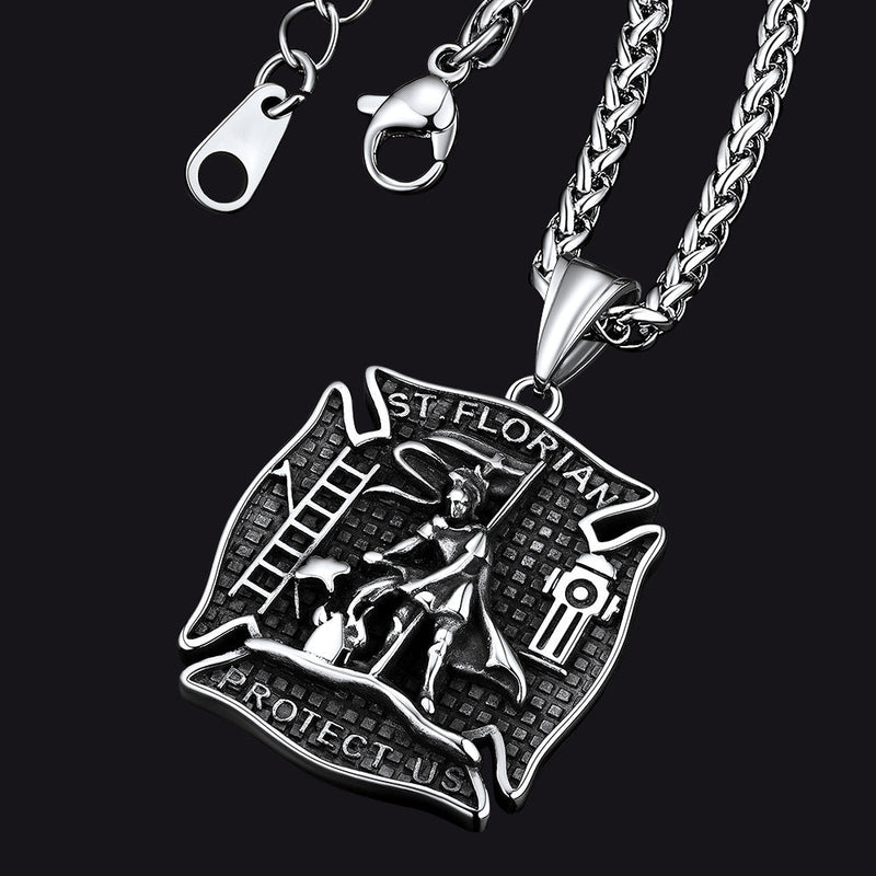 Firefighter Saint Florian Medallion Necklace in 316l Stainless Steel