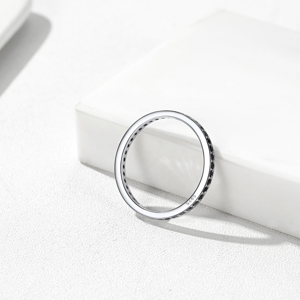 S925 Silver Simple Cubic Zirconia Band Ring Couple Bff Gift