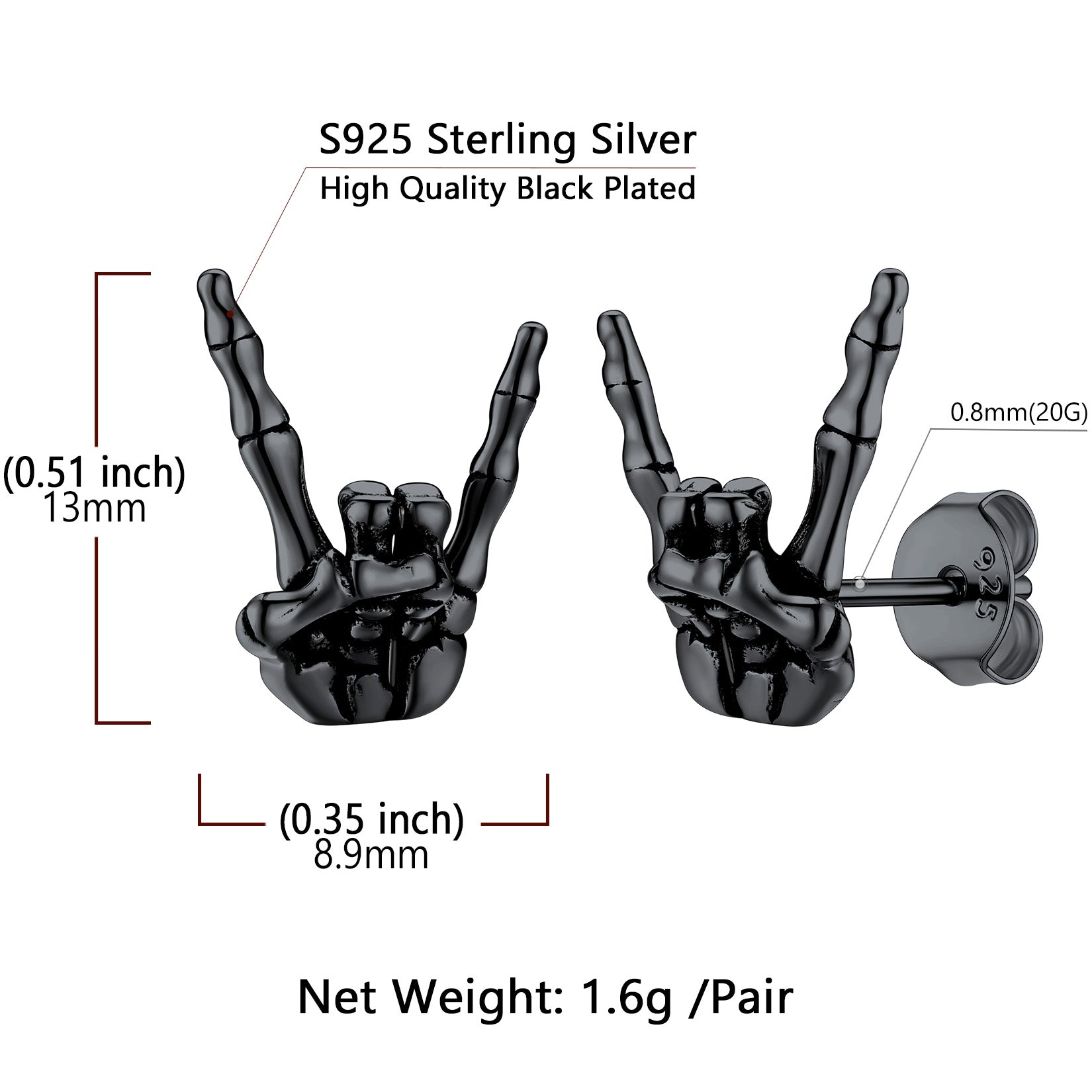 Skeleton Hand Stud Earrings for ��� 925 Sterling Silver Gothic Earrings