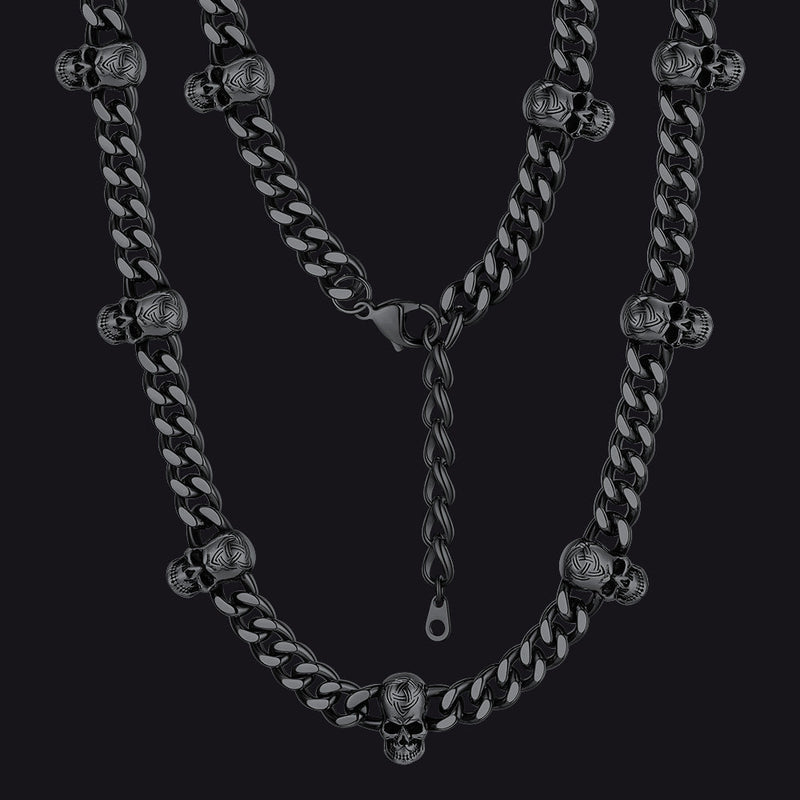 9mm Gothic Skull Cuban Link Chain Choker Necklace for