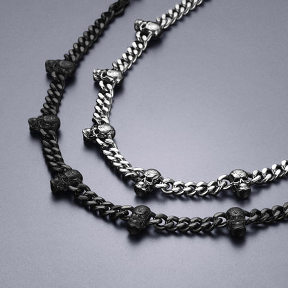 Gothic Skull Cuban Chain & Cross Layered Pendant Set for