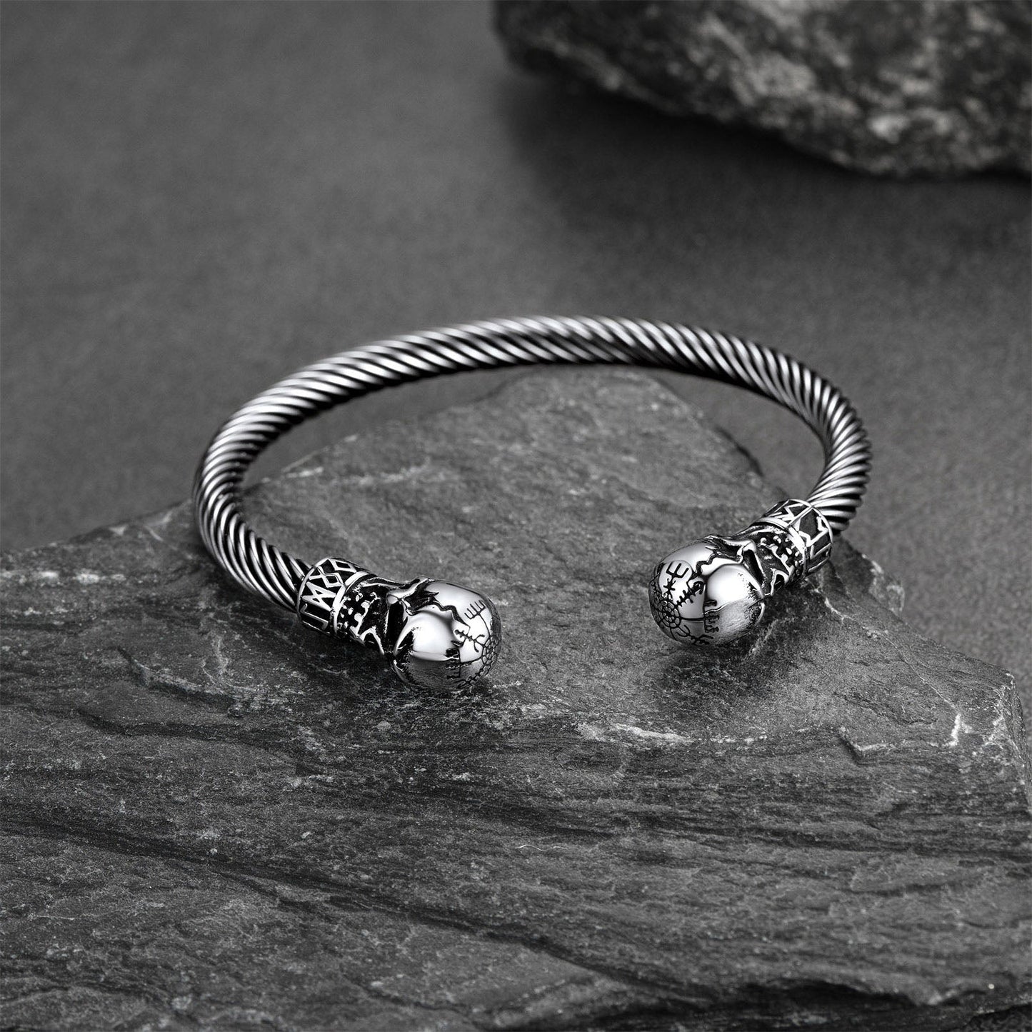 Viking Skull Cuff Bracelet Adjustable Bangle for
