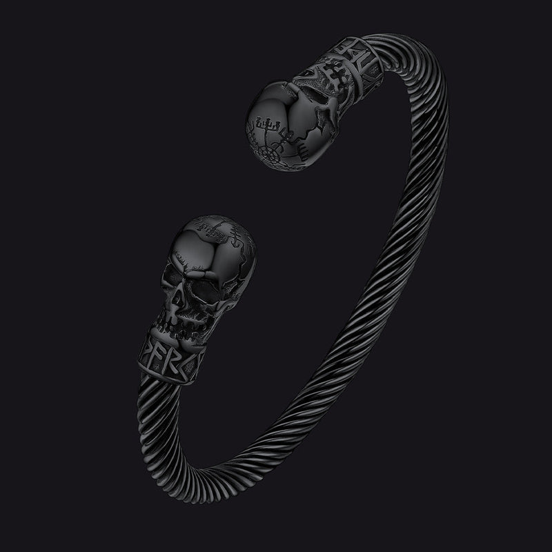 Viking Skull Cuff Bracelet Adjustable Bangle for