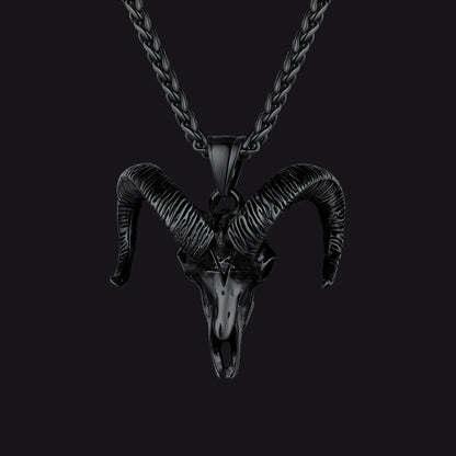 Satanic Goat Skull Head Necklace With Invert Pentagram