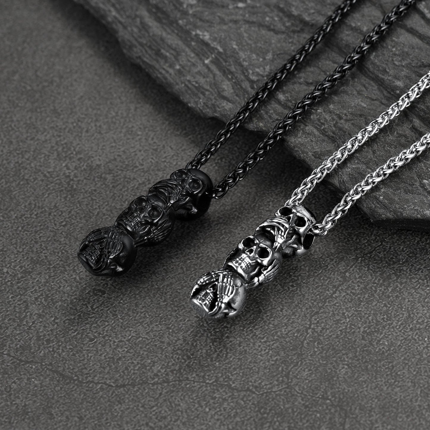 See No Evil, Hear No Evil, Speak No Evil Skull Necklace for