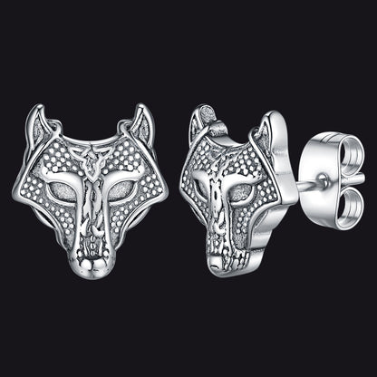 Viking Celtic Wolf Head Stud Earrings for Stainless Steel