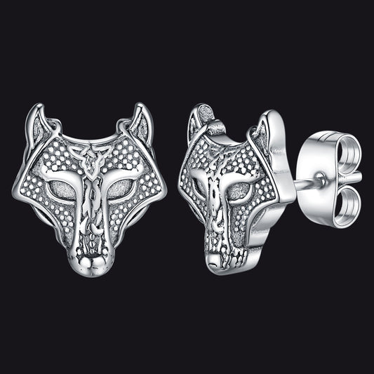 Viking Celtic Wolf Head Stud Earrings for Stainless Steel