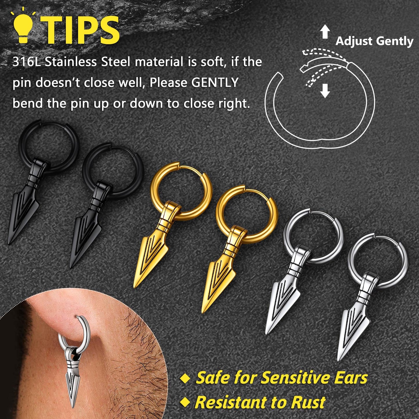 Viking Earrings for ��� Arrowhead Spear Gungnir Drop Hoop Earrings