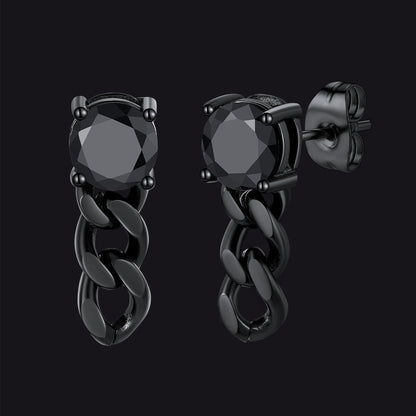Black Cubic Zirconia Chain Link Dangle Stud Earrings for