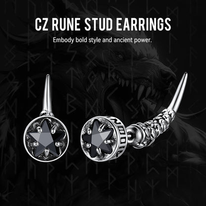 Viking Rune Fang Stud Earrings for ��� Nordic Star Cz Earrings