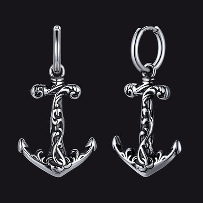 Viking Anchor Hoop Drop Earrings for