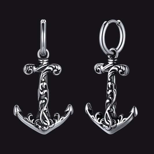 Viking Anchor Hoop Drop Earrings for