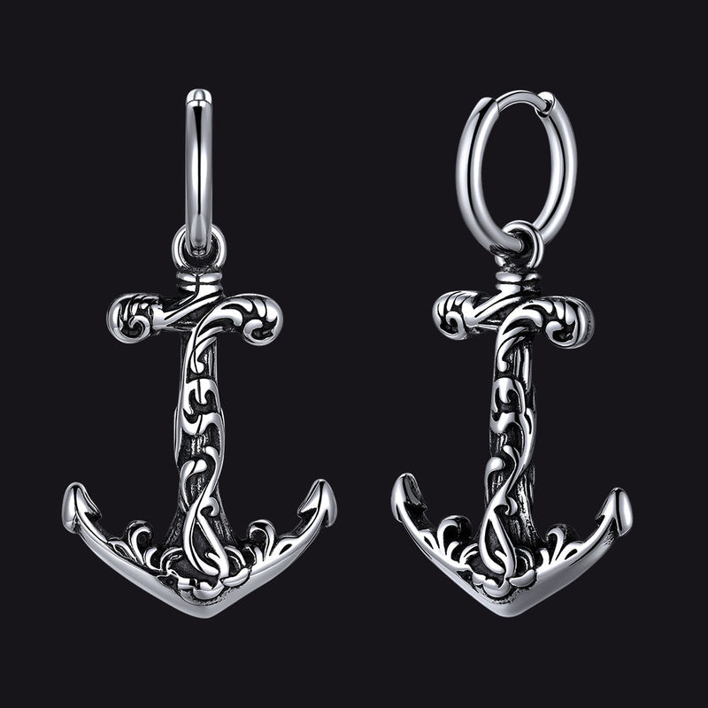 Viking Anchor Hoop Drop Earrings for