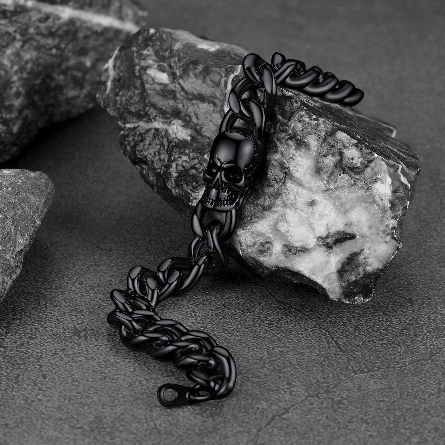 Gothic Skull Cuban Link Choker Chain & Bracelet Jewelry Set for